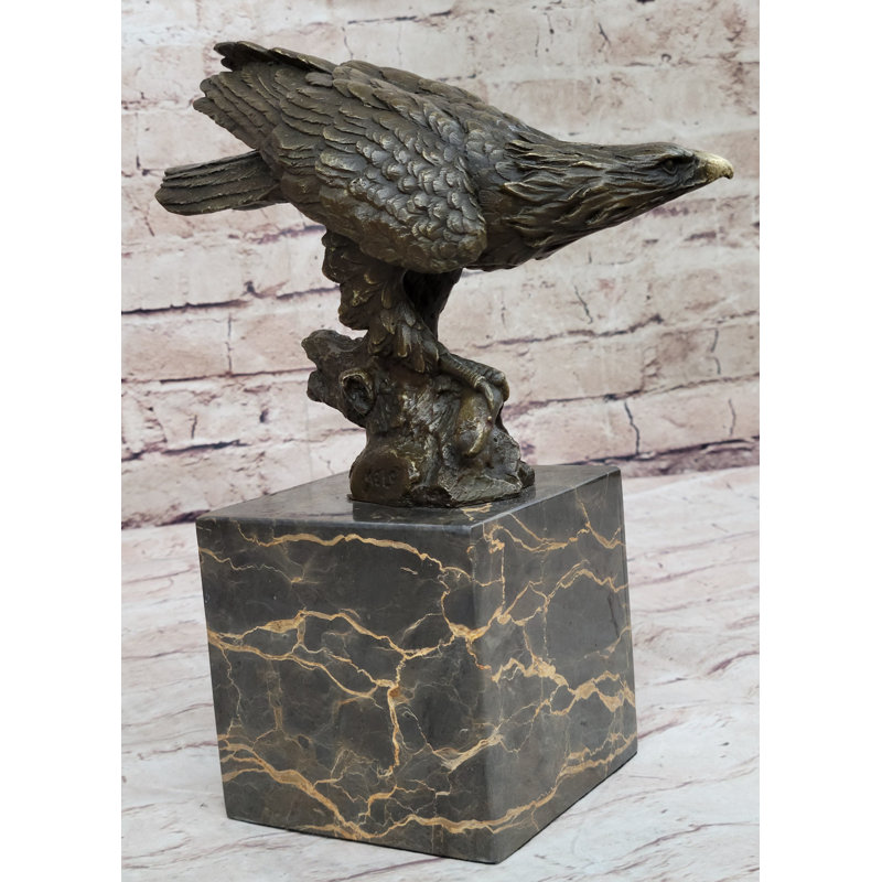 Bronze Eagle Sculpture on Marble Base, 10 Inches Tall