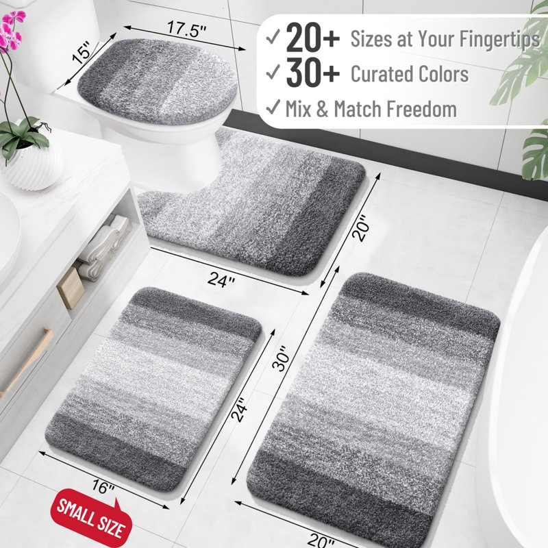 Tapis de salle de bain 36 po x 24 po, microfibre très douce, envers en caoutchouc, séchage rapide, lavable à la machine, gris