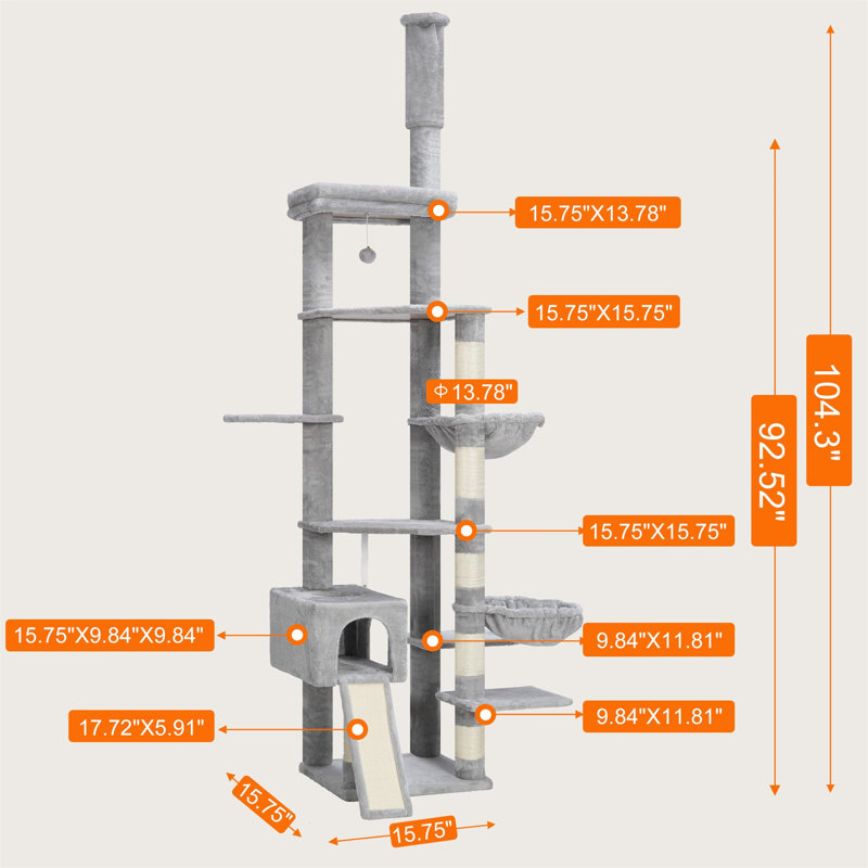 Eyeleen 104.29'' H Cat Tree, Gray