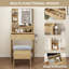 Dressing Table With Charging, Led Lighted Mirror Makeup Vanity With Storage Stool, Glass Tabletop-2114247861