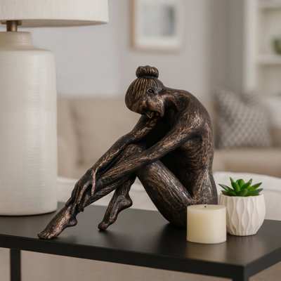 Decorative Seated Abstract Figurine Sculpture for Home Decor - Modern Gallery Statue Art Accent for Tabletop Object or Living Room Decoration - Bronze