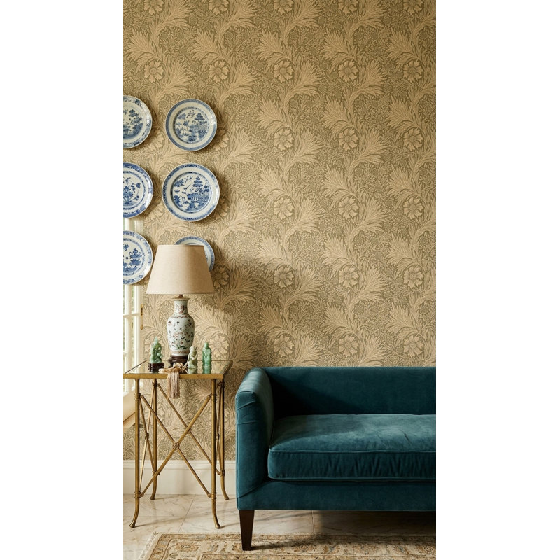 Papier peint taupe à motif floral de vigne, Peler et coller