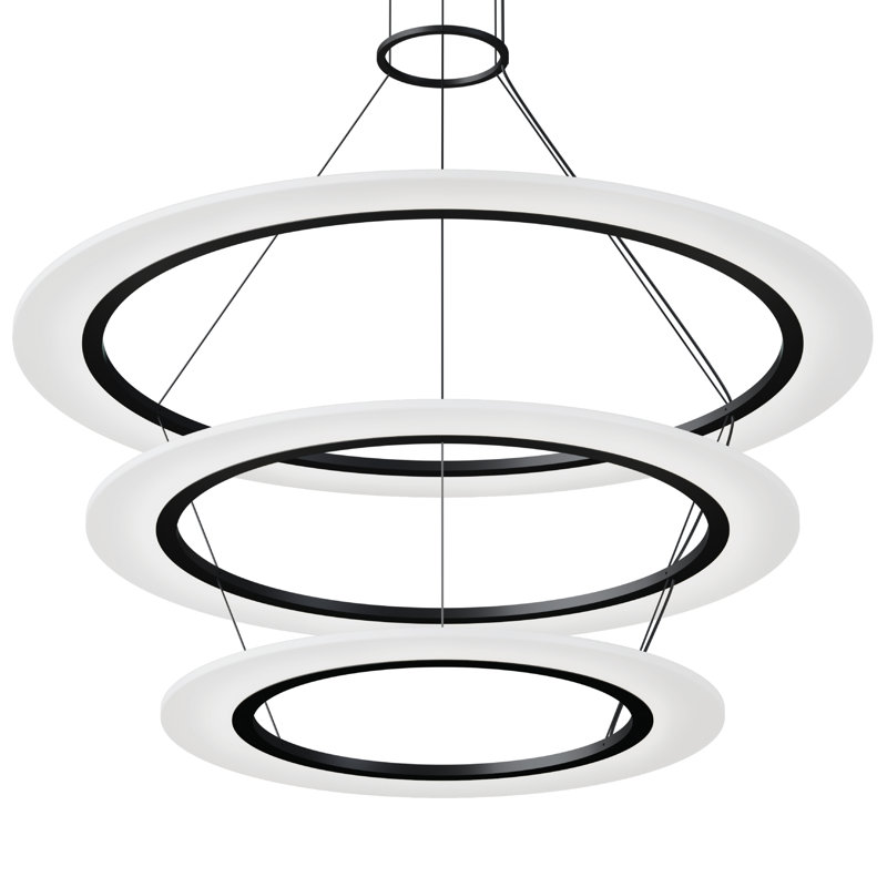 Luminaire suspendu à anneaux à DEL arctique triple avec cordon de 20 po, H 17 po x l 37,25 po x P 37,25 po, Noir satiné