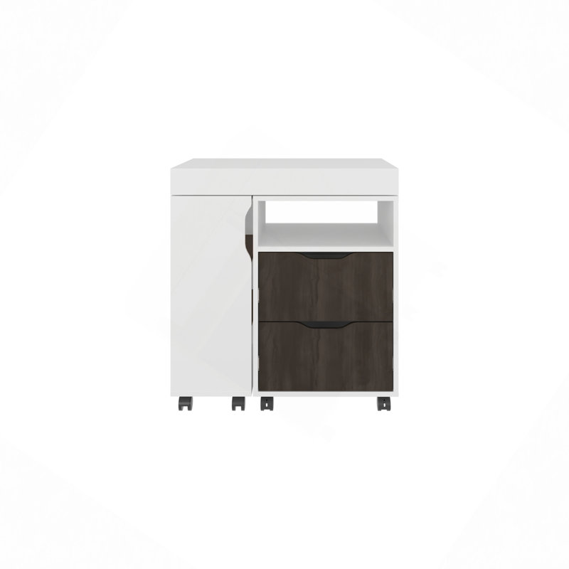 Bureau, bureau extensible à deux tiroirs de 54 po de large avec sept tablettes et roulettes - noyer foncé