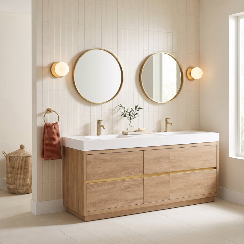 Beira 84" Double Sink Bath Vanity with Composite Sink Top, North American Oak