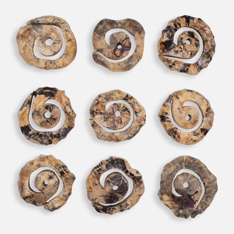 Handcrafted Natural Tamarind Wood Spiral Wall Decor Set