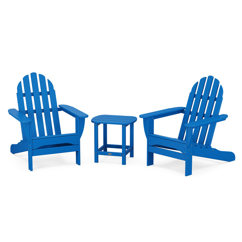 Classic Adirondack 3-Piece Set with South Beach 18" Side Table, Pacific Blue