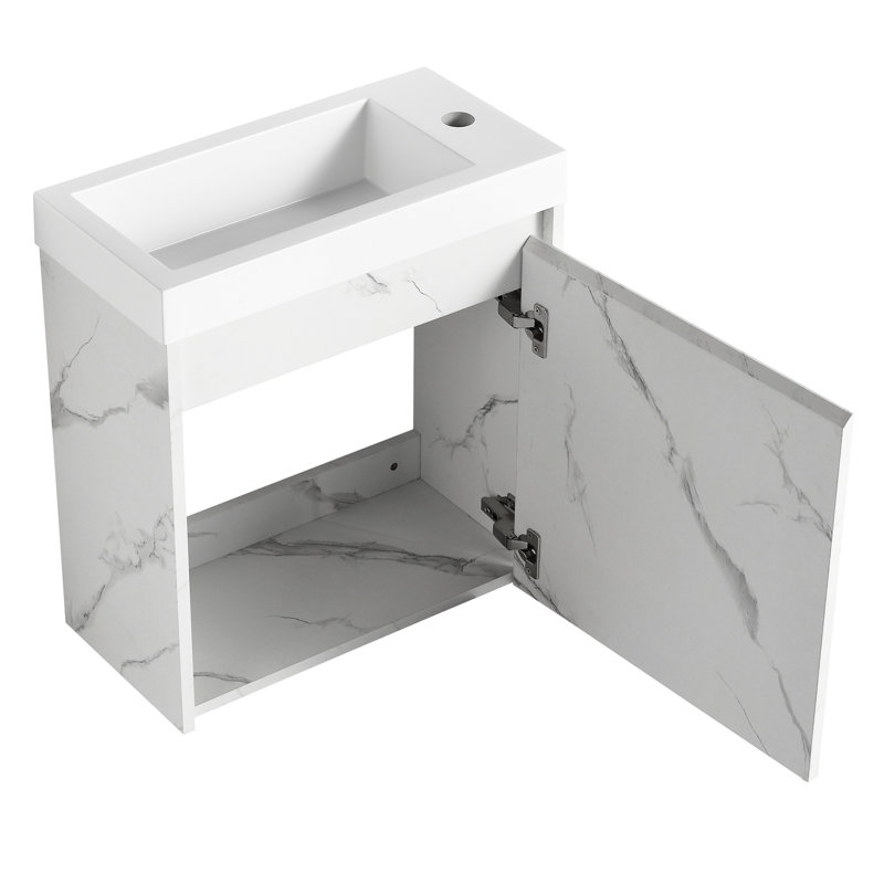 Meuble-lavabo contemporain avec lavabo en résine et porte à fermeture en douceur