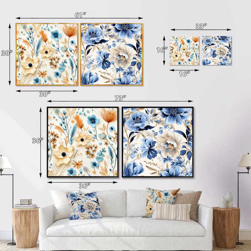 Buis - Floral Square Collage Set Of 2, Brown Floater Framed, 16" H x 33" W