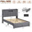 Lit plateforme double entièrement recouvert de lin gris, avec 4 tiroirs, tête de lit ouverte avec rangement, station de charge USB et Type-C intégrée, sommier non requis, montage facile en 30 minutes.-1032723553-1032723555