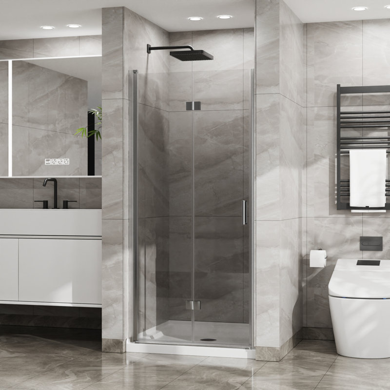 34" x 72" Bifold Frameless Glass Shower Door with Clear Tempered Glass, Chrome
