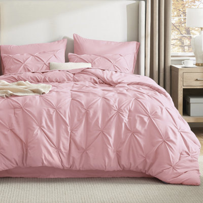 Bedsure Twin-XL Pintuck Bed-in-a-Bag- Pink Pinch Pleat Comforter with Sheets, Pillowcases & Shams, Gift for Mother's Day