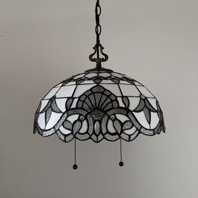 Havendale Tiffany Pendant Lights Fixture Plug in White Stained Glass Baroque Style LED Bulbs 16”W*16”D*75”H