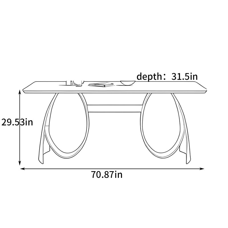 Table de salle à manger de style français de petite taille, H 29,53 po x L 70,87 po x l 31,5 po