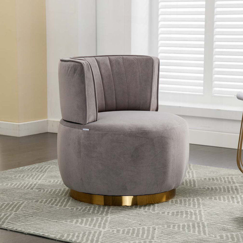 Accent Swivel Armchair Barrel Chair, Gray Velvet