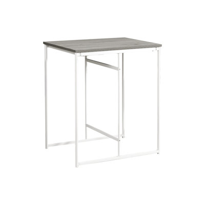 Table rectangulaire contemporaine 32 po, hauteur comptoir, stratifié gris, pieds en métal blanc stable, pieds en stratifié de cuisine, style