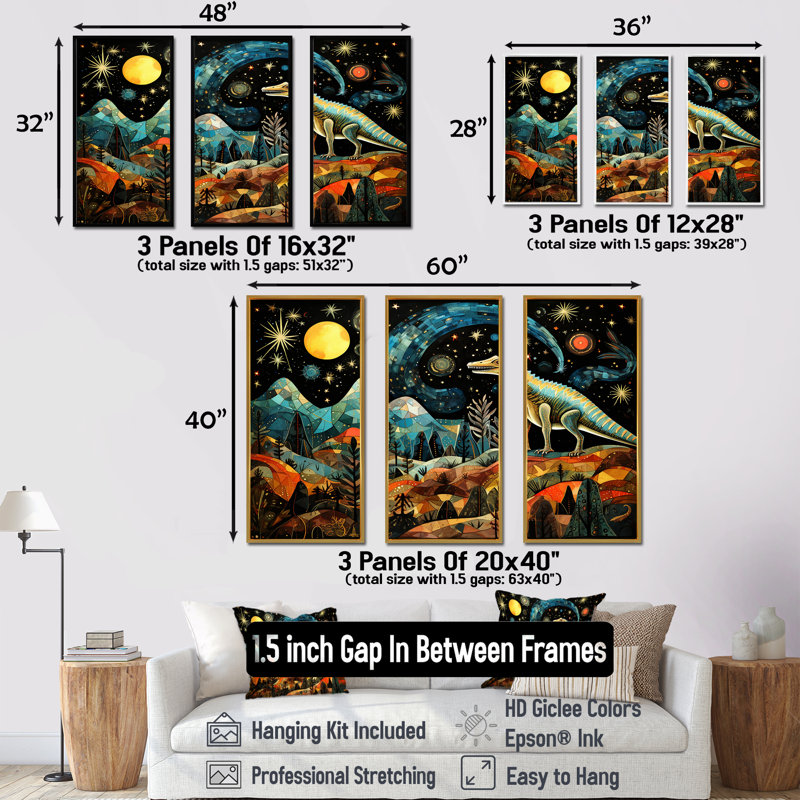 Ancienne légende des dinosaures I - art mural dinosaure, Cadre flottant noir, H 28 po x l 36 po