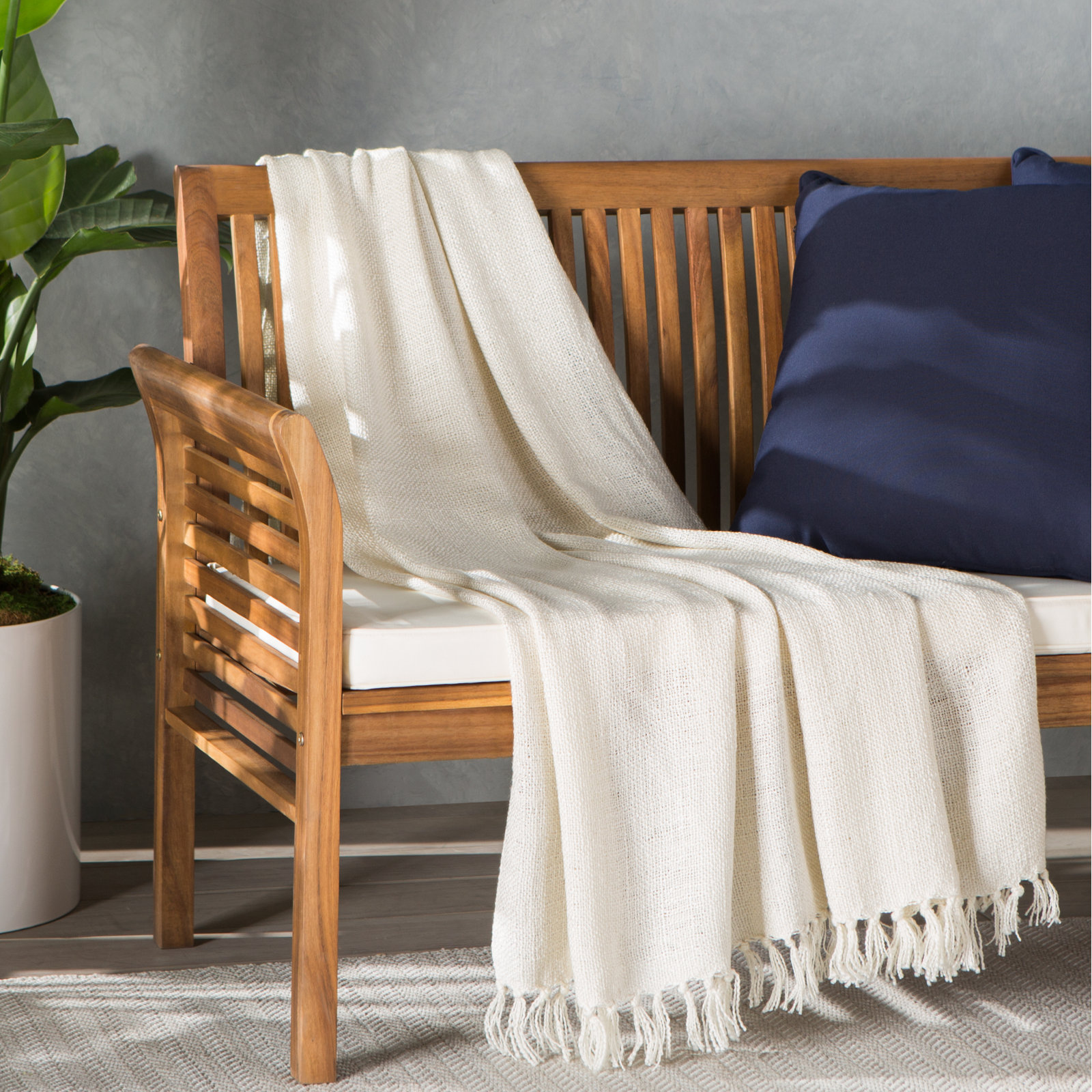 Dennie Plastic / Acrylic Throw Blanket, Off-White