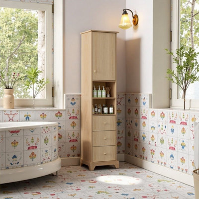 Lustra 67.7" Tall Freestanding Bathroom Storage Cabinet Traditional American Style 1 Door & 3 Drawers Adjustable Shelf