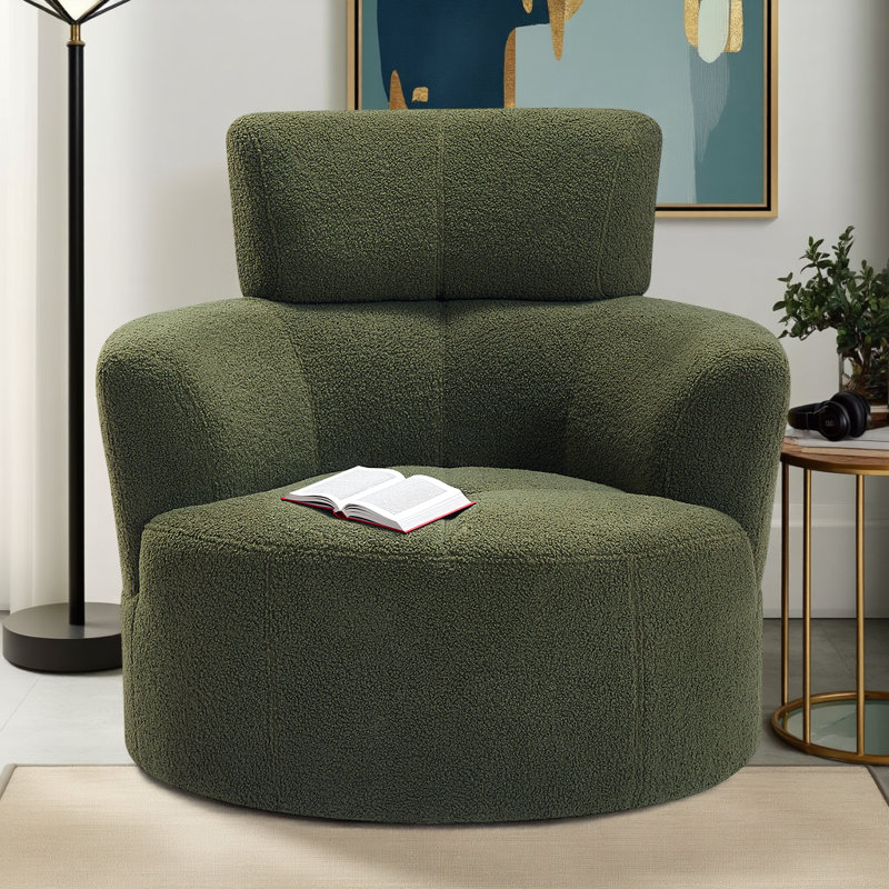 Fauteuil d'appoint pivotant en tonneau berbère avec appui-tête réglable, Vert