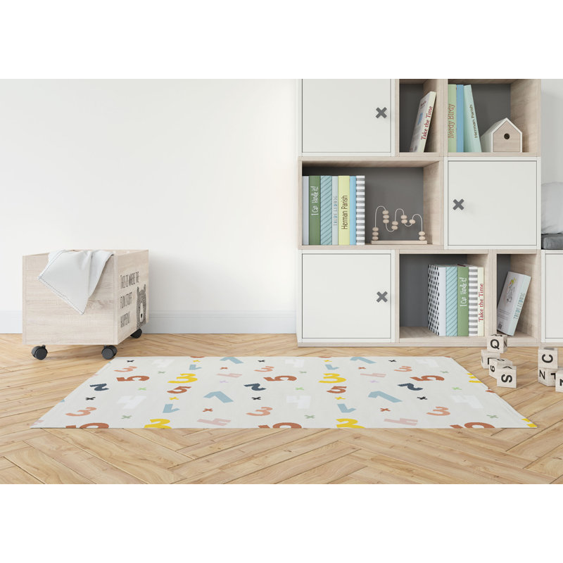 Numbers Kids Play Mat, Ivory/Charcoal/Yellow, Rectangle 4' x 6'
