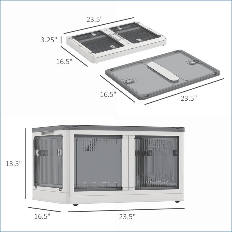 Bacs de rangement, HOMcom 3 empilable 18 gallons pliable avec couvercles et amp; Roues | Blanc | Plastique, Blanc
