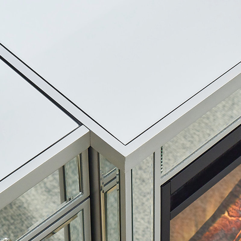 Foyer électrique avec peinture argentée lustrée, 57 po x 15 po x 25,6 po, écoénergétique, chaleur réglable, télécommande incluse, protection contre la surchauffe pour la finition du miroir domestique, armoire, économie, flamme, protégé, pour