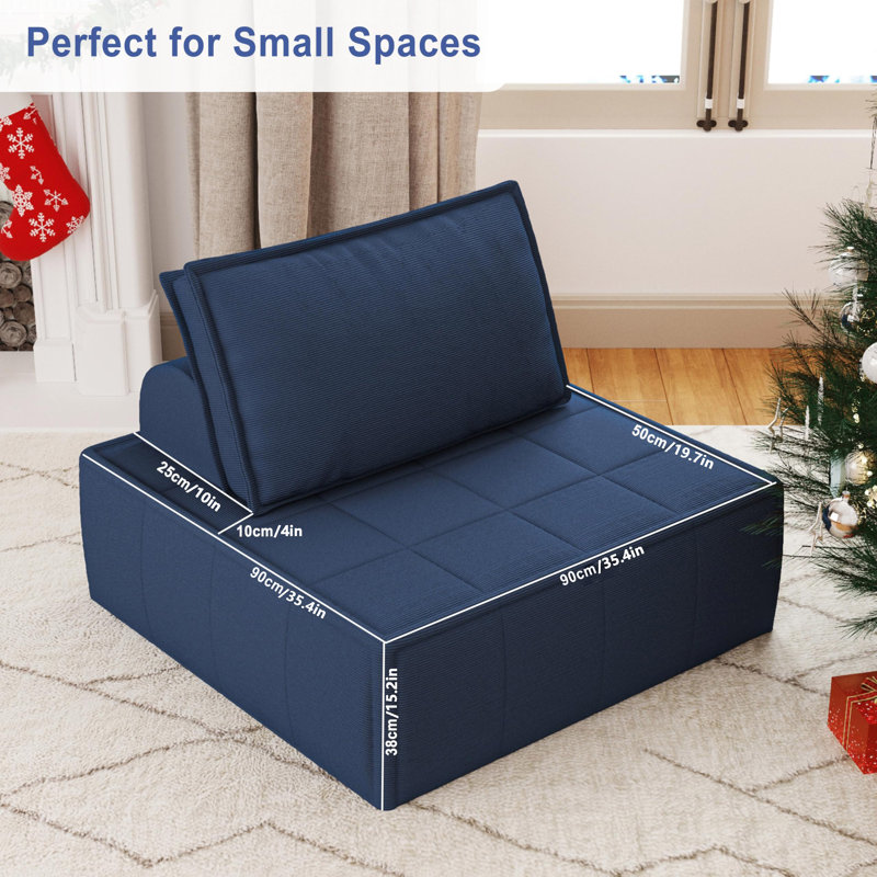35" Corduroy fabric floor pillow chair  Futon sofa with Adjustable Backrest, suitable for small-space bedrooms, living rooms and game rooms