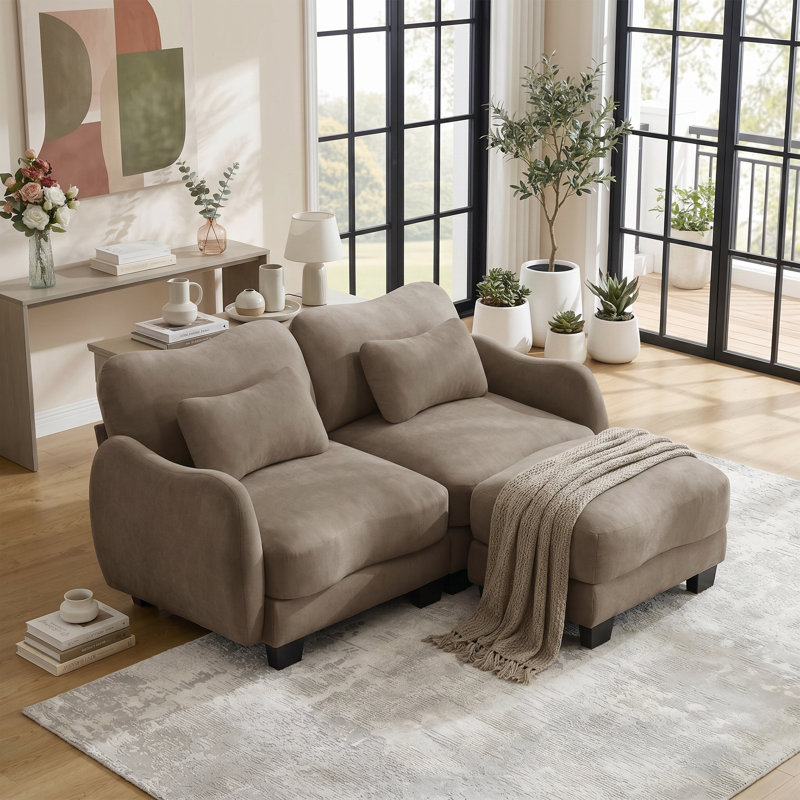 Causeuse en forme de L avec soutien ergonomique et repose-pieds Cloud-Like Comfort | Canapé de salon moderne, 2, Café