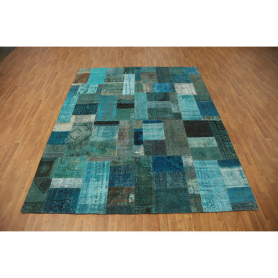 Tapis délavé en laine turquoise 8 x 10