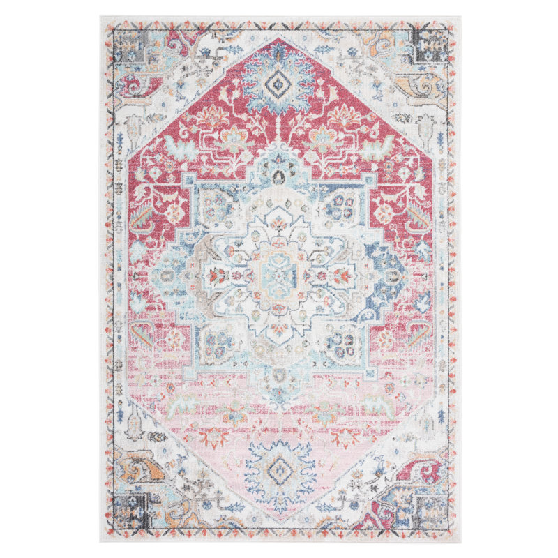 Tapis rouge / ivoire Southwestern, Rectangle 4 pi 5 po x 6 pi 5 po