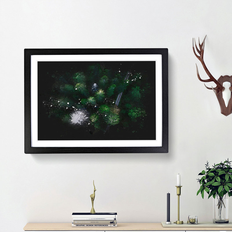 Green Forest N Sweden - Picture Frame Graphic Art Print, 62cm H x 87cm W x 2cm D, Black Framed
