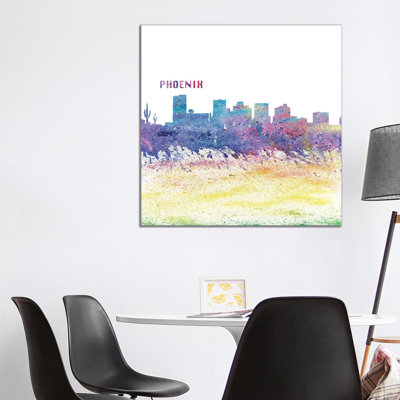 Phoenix Arizona Skyline Silhouette Impressionistic Splash 1 Piece Wrapped Canvas Painting
