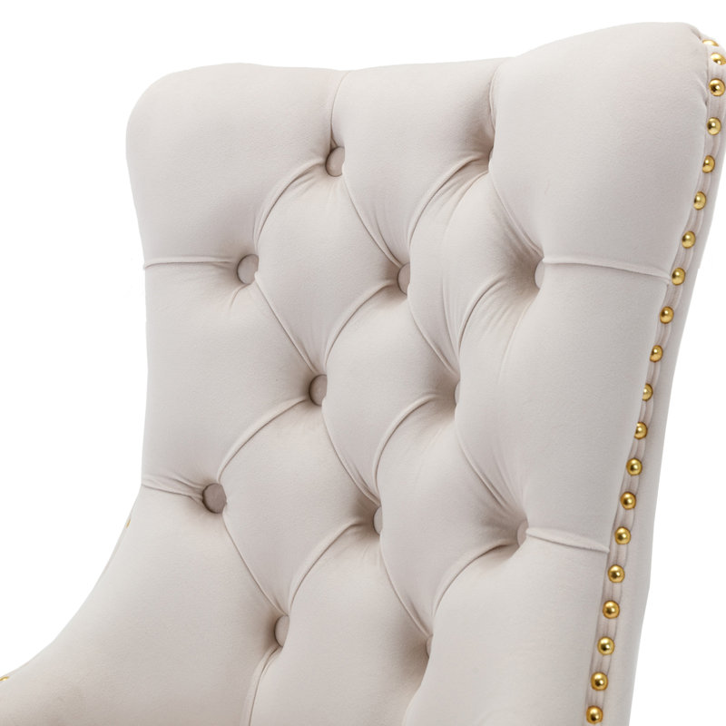Geddy 20'' H Tufted Velvet Upholstered Side Chair, Beige, Gold