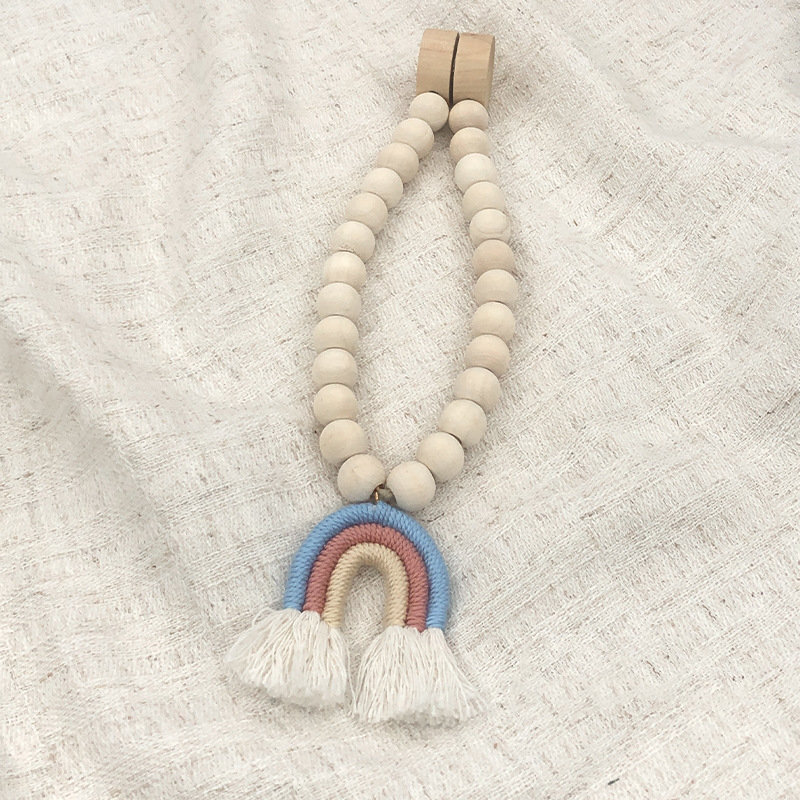 Embrasses de rideaux magnétiques en perles de bois avec arc-en-ciel 2 pièces, Rouge / Bleu