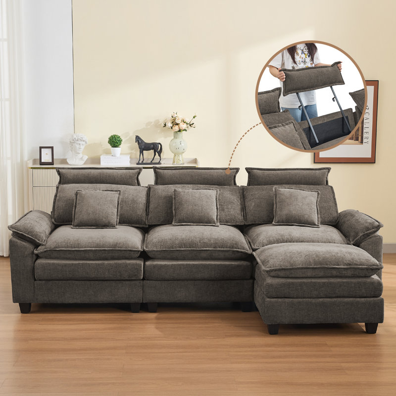 Canapé modulaire en L surdimensionné en L de 103 po avec repose-tête et repose-tête Kingsbridge, Chenille brun, 3