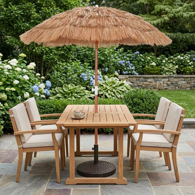 UV Resistant Water Repellent 6 FT Thatched Beach Umbrella Set Of 2 With Push Button Tilt And Portable Carrying Bag For Seaside Backyard Poolside Sun Shade Use