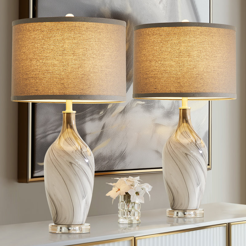 Lampe de table 25,8 "en verre gris soyeux avec base en cristal (ensemble de 2)
