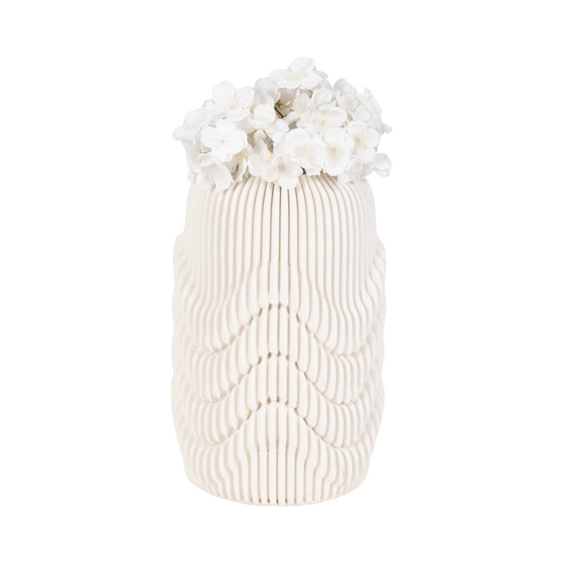 Dammien China Table Vase, 14" H x 10" W x 10" D, Ceramic/Porcelain, Ivory