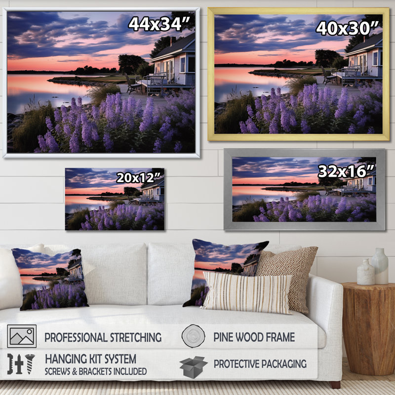 Vade mauve Lakehouse Serenade, H 12 po x l 20 po x P 1 po, Cadre simple blanc