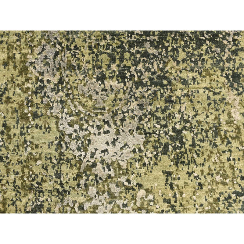 Tapis vert en laine pure texturé noué à la main 9 pi 1 po x 12 pi 0 po