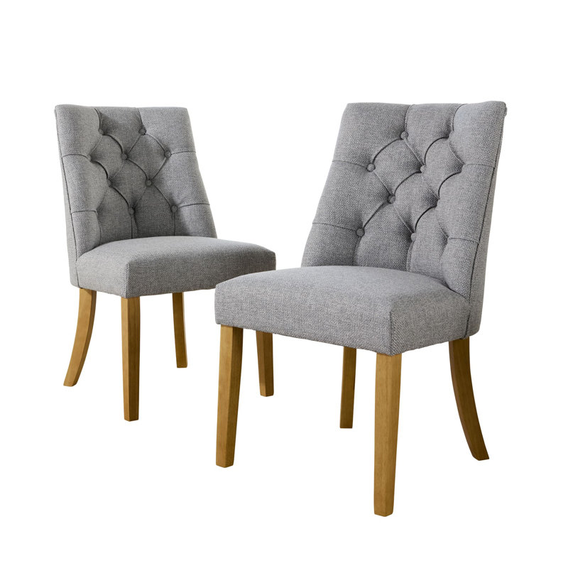 Samara Pair of Fabric Upholstered Tufted Dining Chairs, Grey