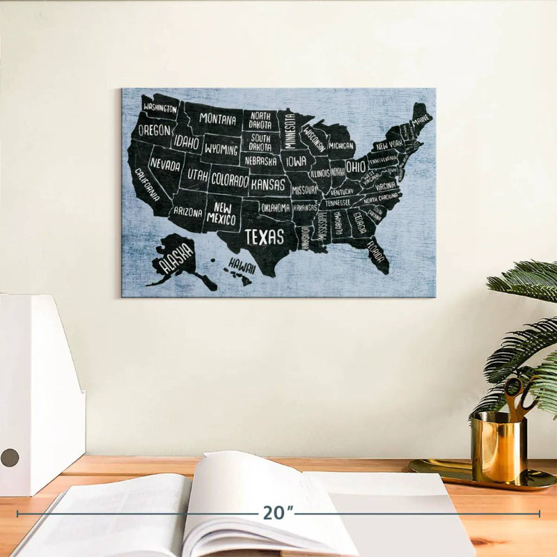 Carte des États-Unis de Keiri BW, H 8 po x l 12 po