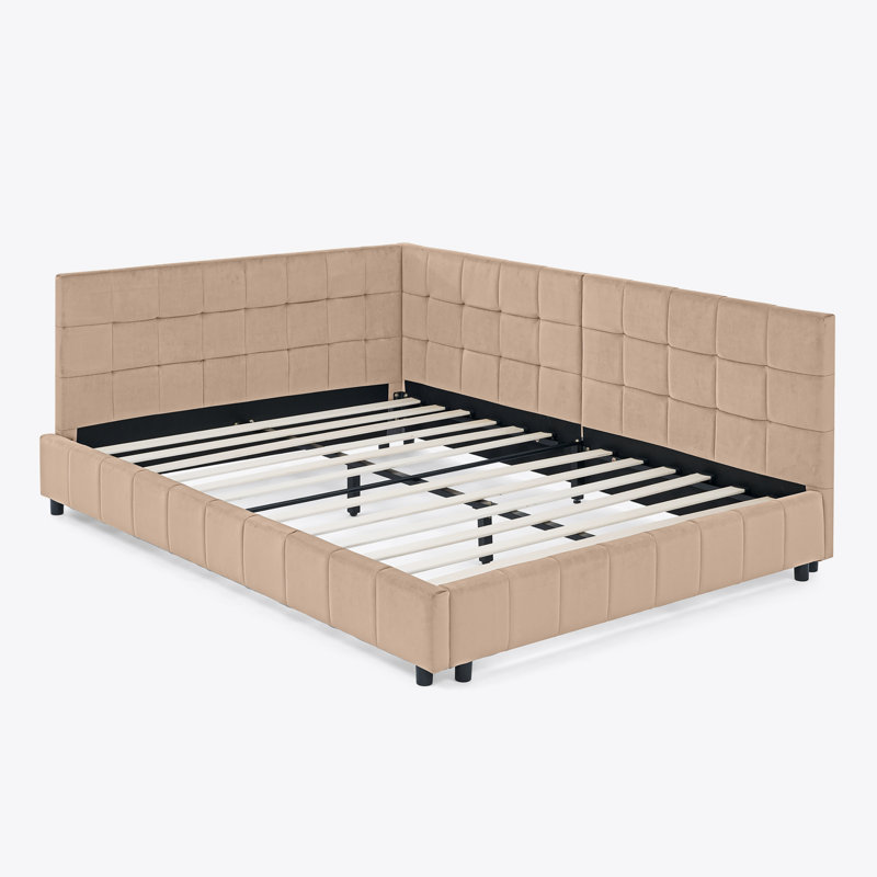 Structure de lit capitonnée en velours | Canapé-lit avec dossier moelleux et accoudoirs | Lit multifonctionnel confortable pour la chambre à coucher, le salon et les petits appartements