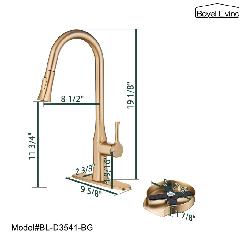 Boyel Living Pull Down Kitchen Faucet, Gold