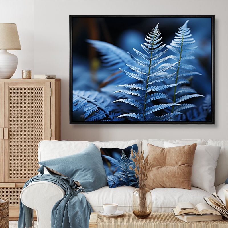 " Ferns Sapphire Tranquillity ", Cadre flottant noir, H 24 po x l 32 po x P 1 po