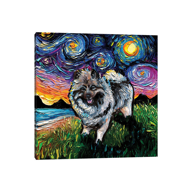 Keeshond Night by Aja Trier - Wrapped Canvas Print, 30.48 cm H x 30.48 cm W