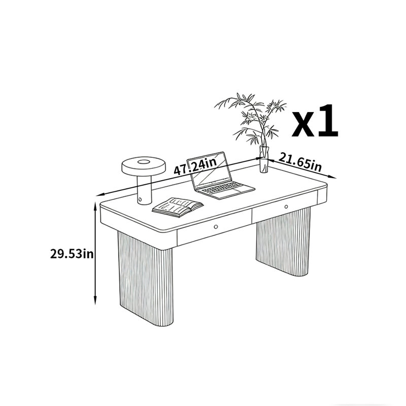 Bureau de style minimaliste léger et luxueux, H 29,53 po x l 47,24 po x P 21,65 po