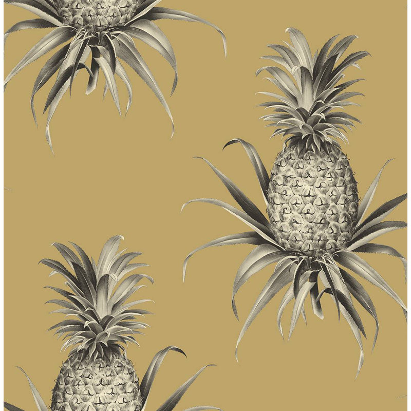 Papier peint floral Ailish, Bleu marine / caramel écossais métallique