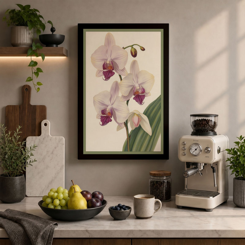 Orchids in Bloom Botanical - Wrapped Canvas, 30x20 - 76.2 x 50.8 cm, Cream Border